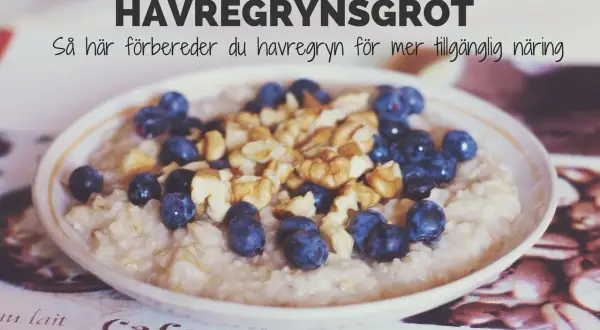 Havregrynsgröt med blåbär och valnötter. En näringsrik frukost som ger bra kolhydrater från havregryn.
