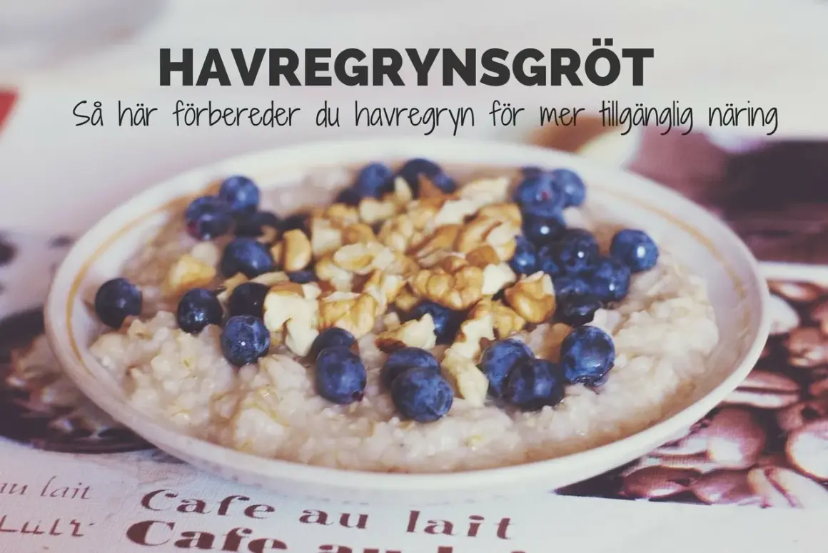 Havregrynsgröt med blåbär och valnötter. En näringsrik frukost som ger bra kolhydrater från havregryn.