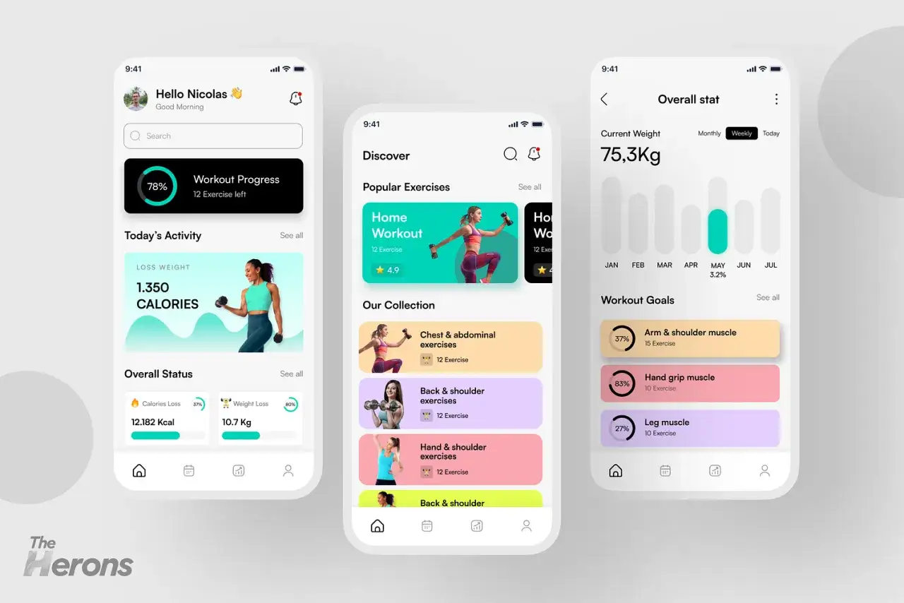En gratis gym-app som visar tr&auml;ningsframsteg, kalorif&ouml;rbrukning och viktm&aring;l.